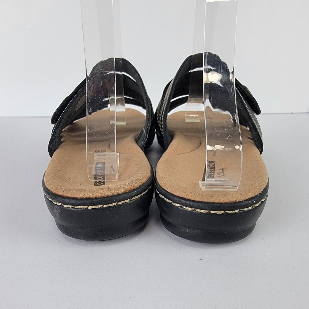Clarks Slide Sandals Women's 9.5 Black Leather Adjustable Cushion Soft - Picture 9 of 11